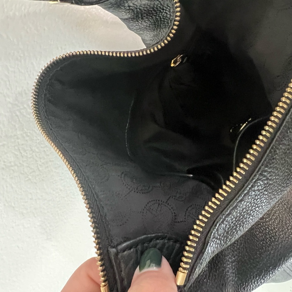 Michael Kors Black Leather Hobo Bag, Gold Chain Detail - Picture 7 of 8